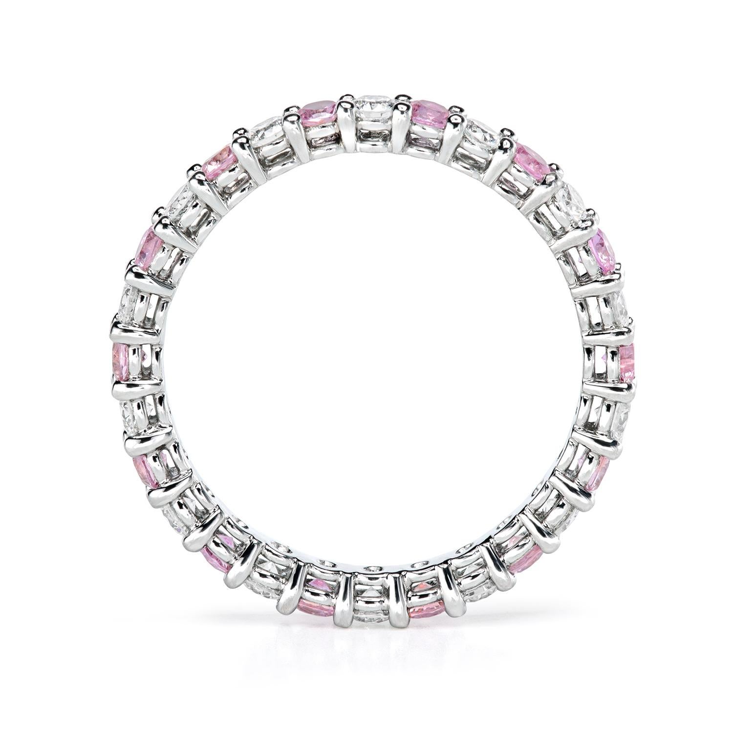 Contemporary “Grace“ wedding band with diamonds and pink sapphires by Leon Mege For Sale