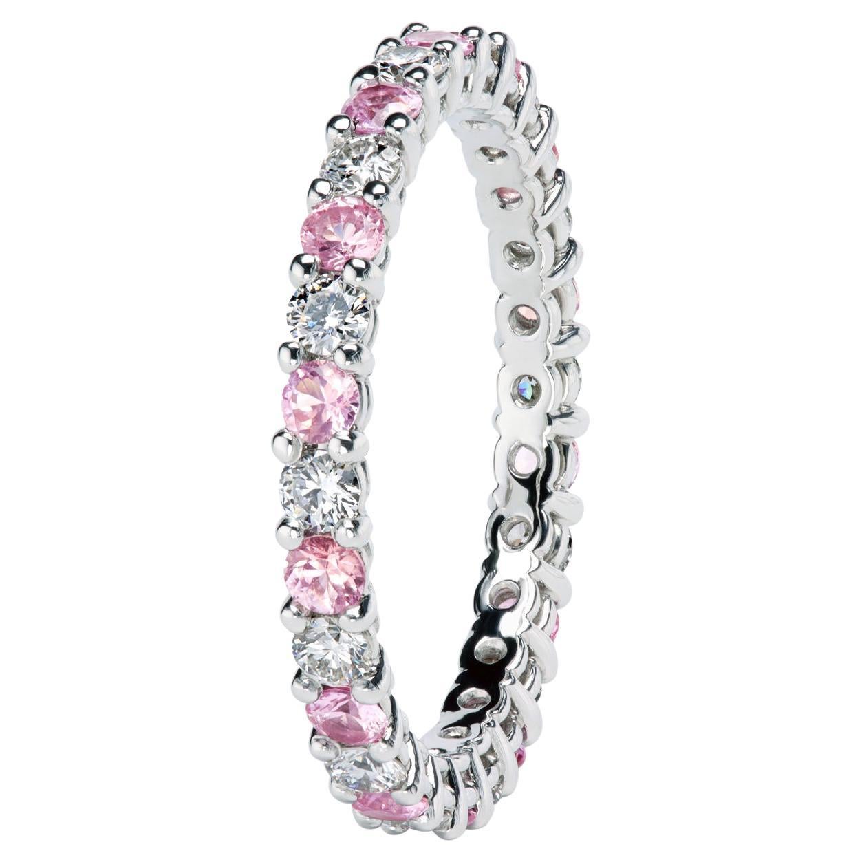 “Grace“ wedding band with diamonds and pink sapphires by Leon Mege For Sale