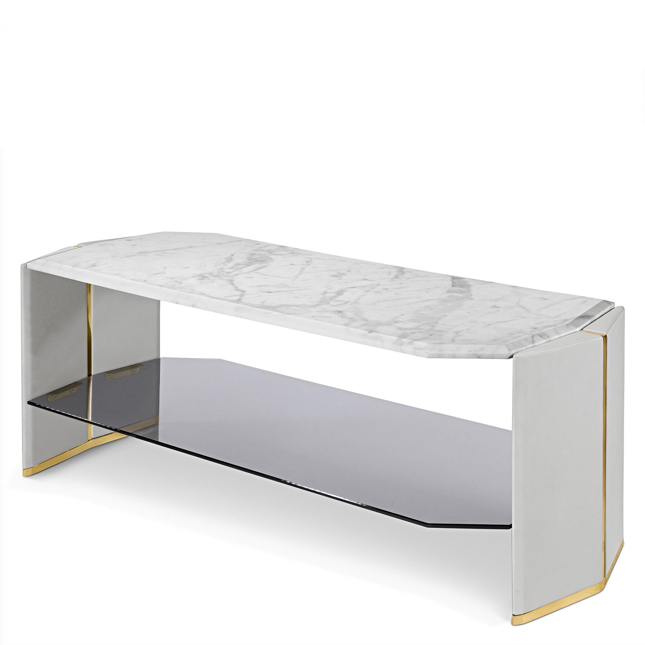 Portuguese Grace White Marble Low Console Table For Sale