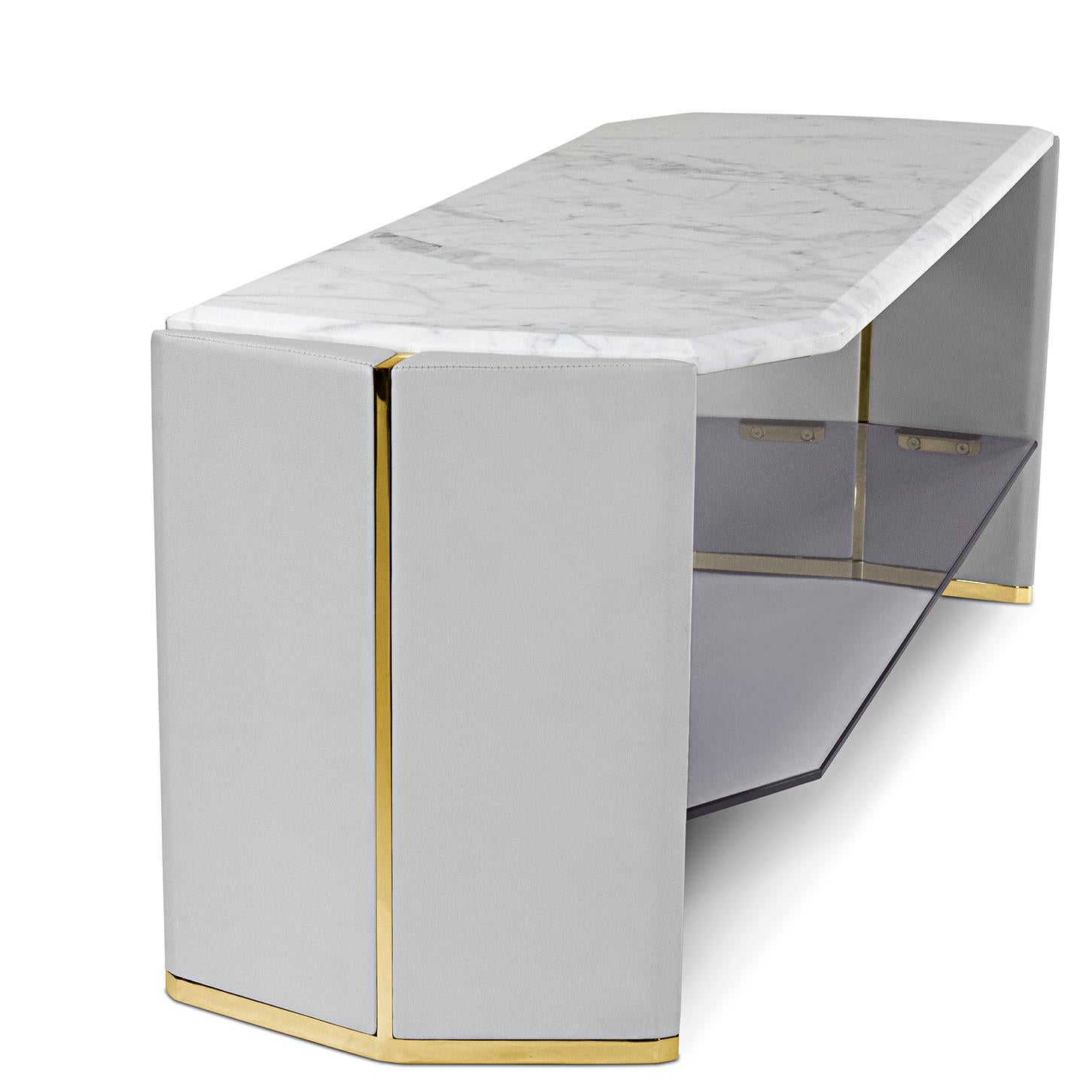 Polished Grace White Marble Low Console Table For Sale