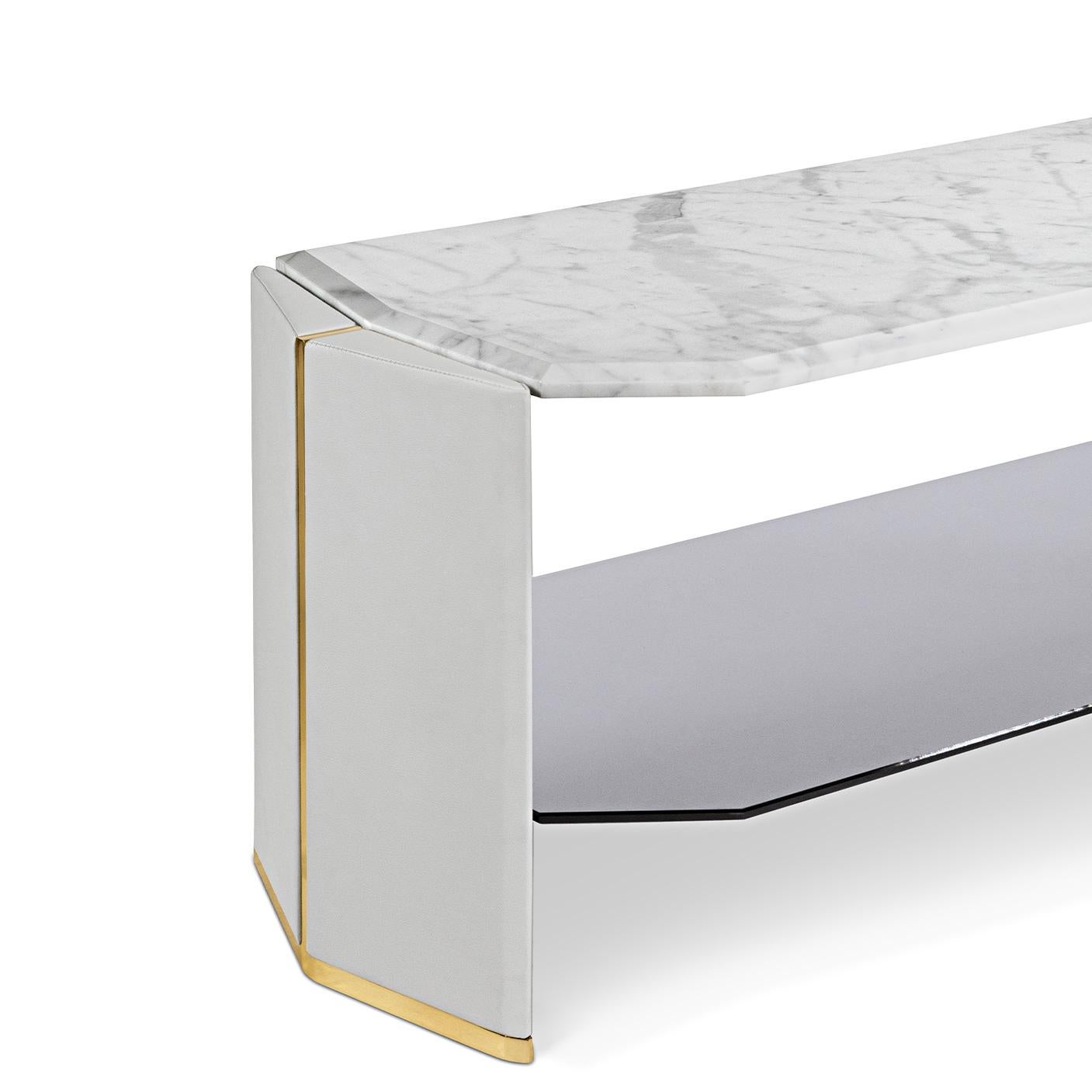 Contemporary Grace White Marble Low Console Table For Sale