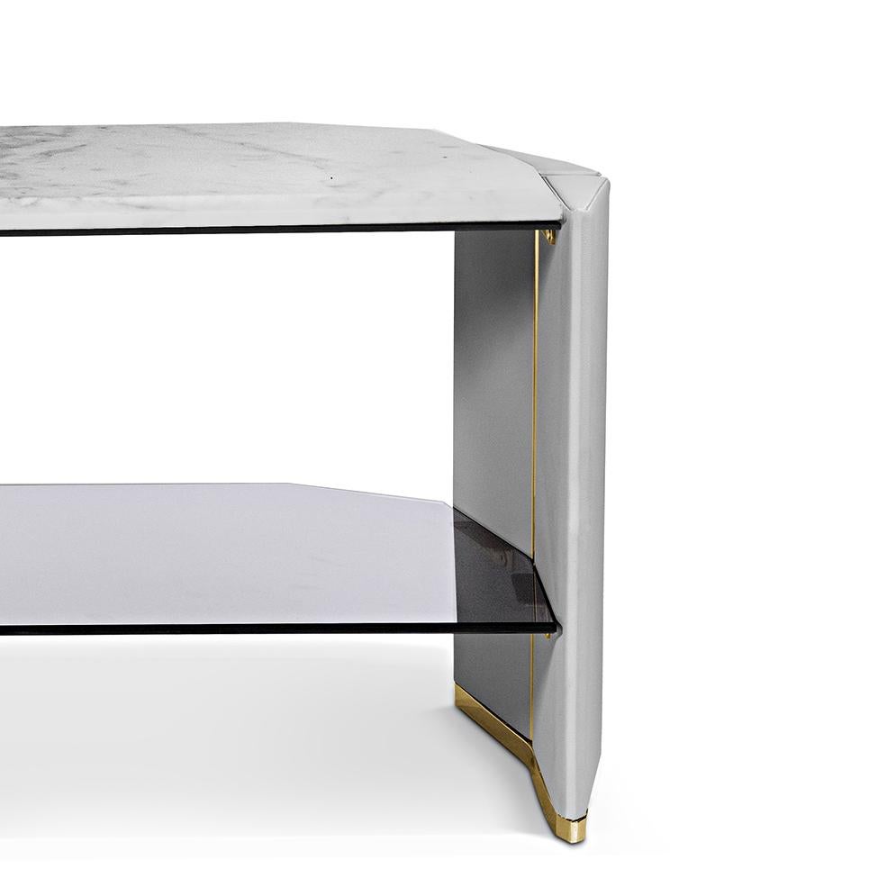 Grace White Marble Low Console Table For Sale 2
