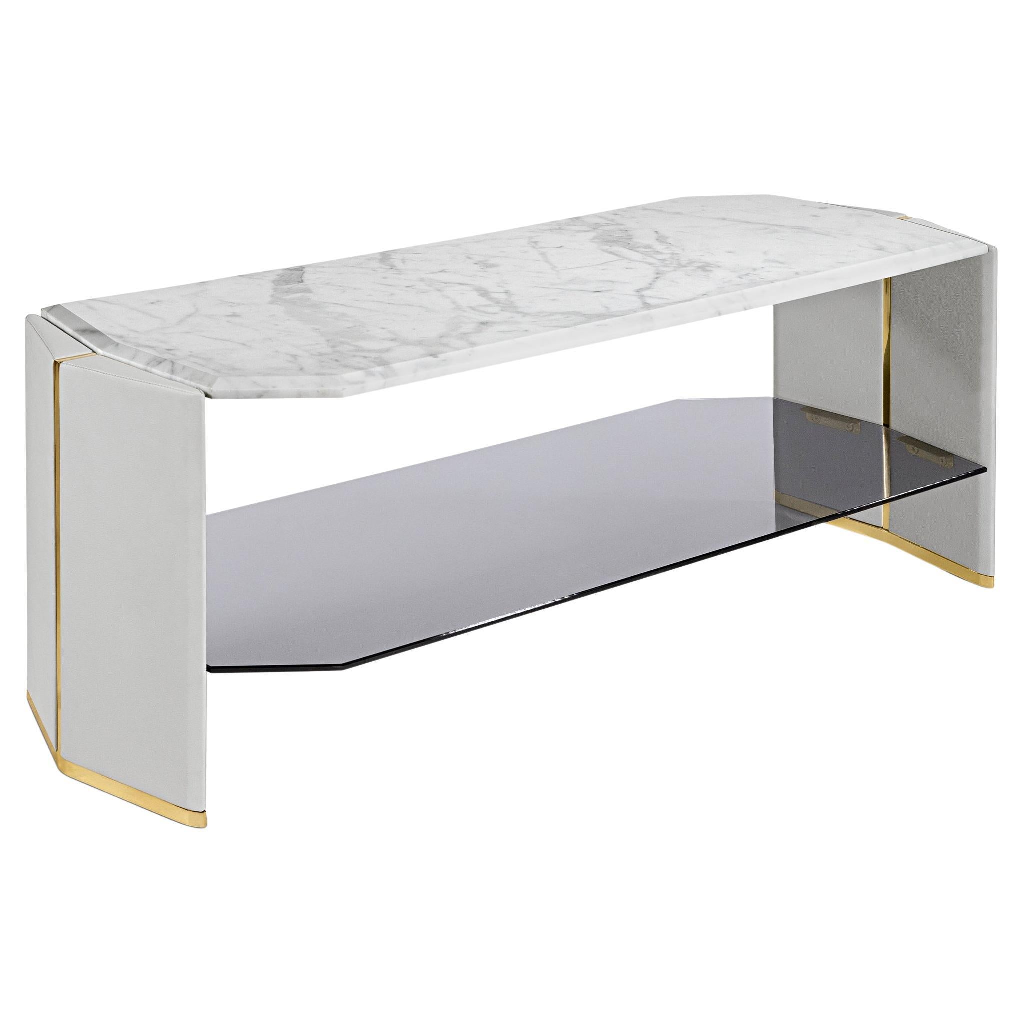 Grace White Marble Low Console Table For Sale