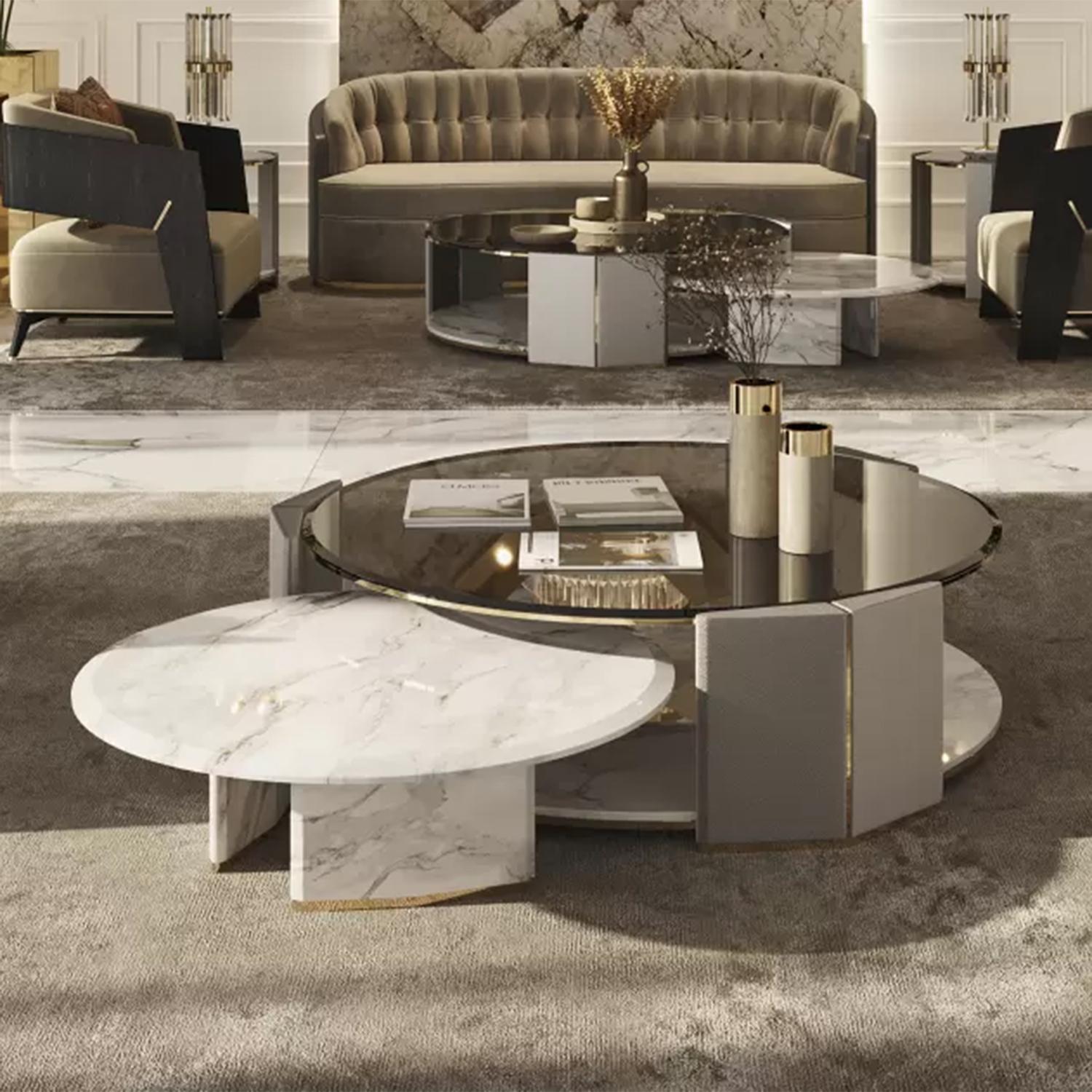 Table basse en marbre blanc Grace Set of 2 en vente 2