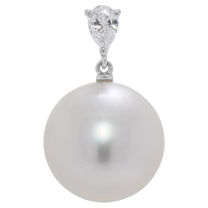 Graceful 0.19ct Natural Diamond & South Sea Pearl 18K White Gold Pendant