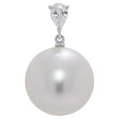 Graceful 0.19ct Natural Diamond & South Sea Pearl 18K White Gold Pendant