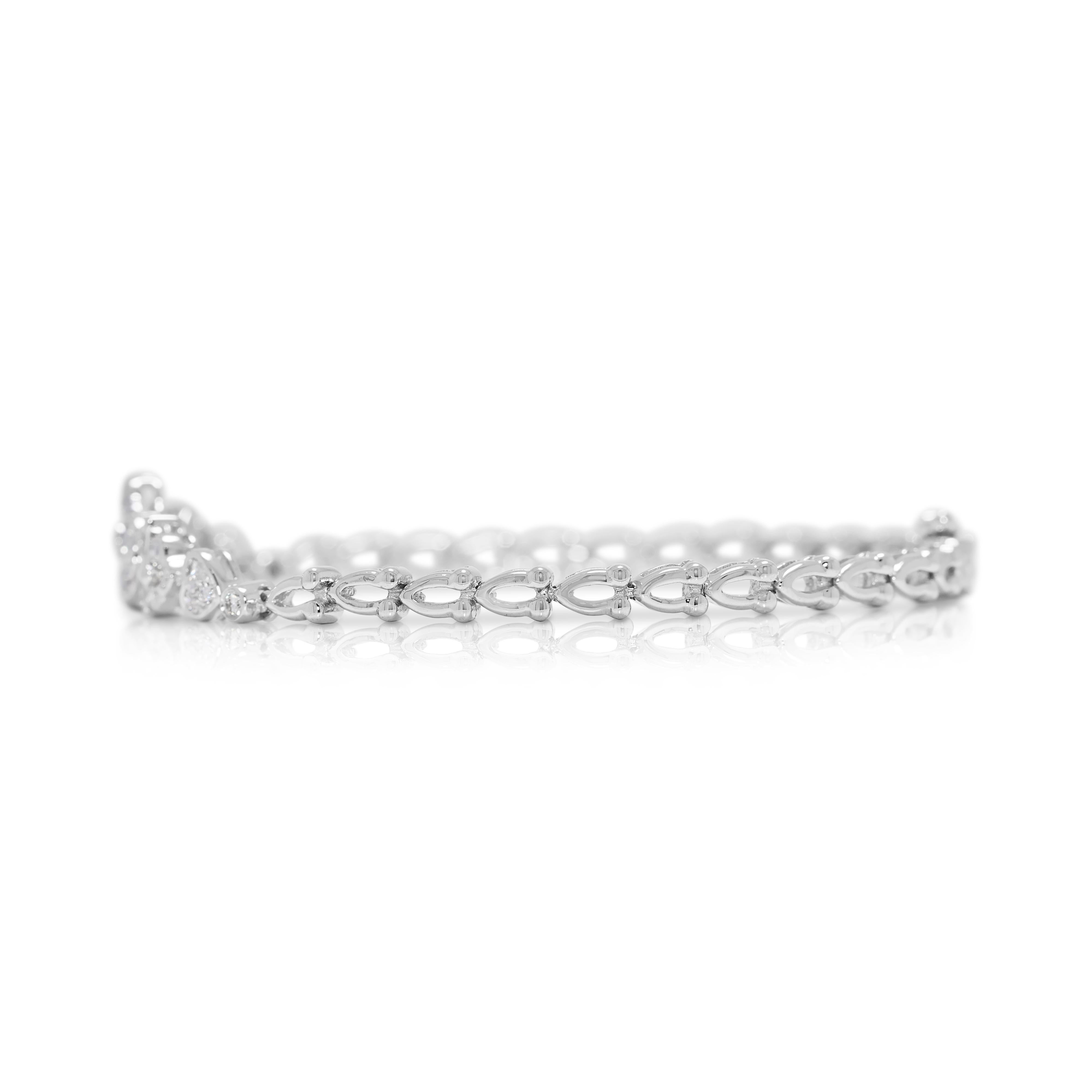 Round Cut Graceful 0.41ct Natural Diamond Floral Bracelet in 18K White Gold For Sale