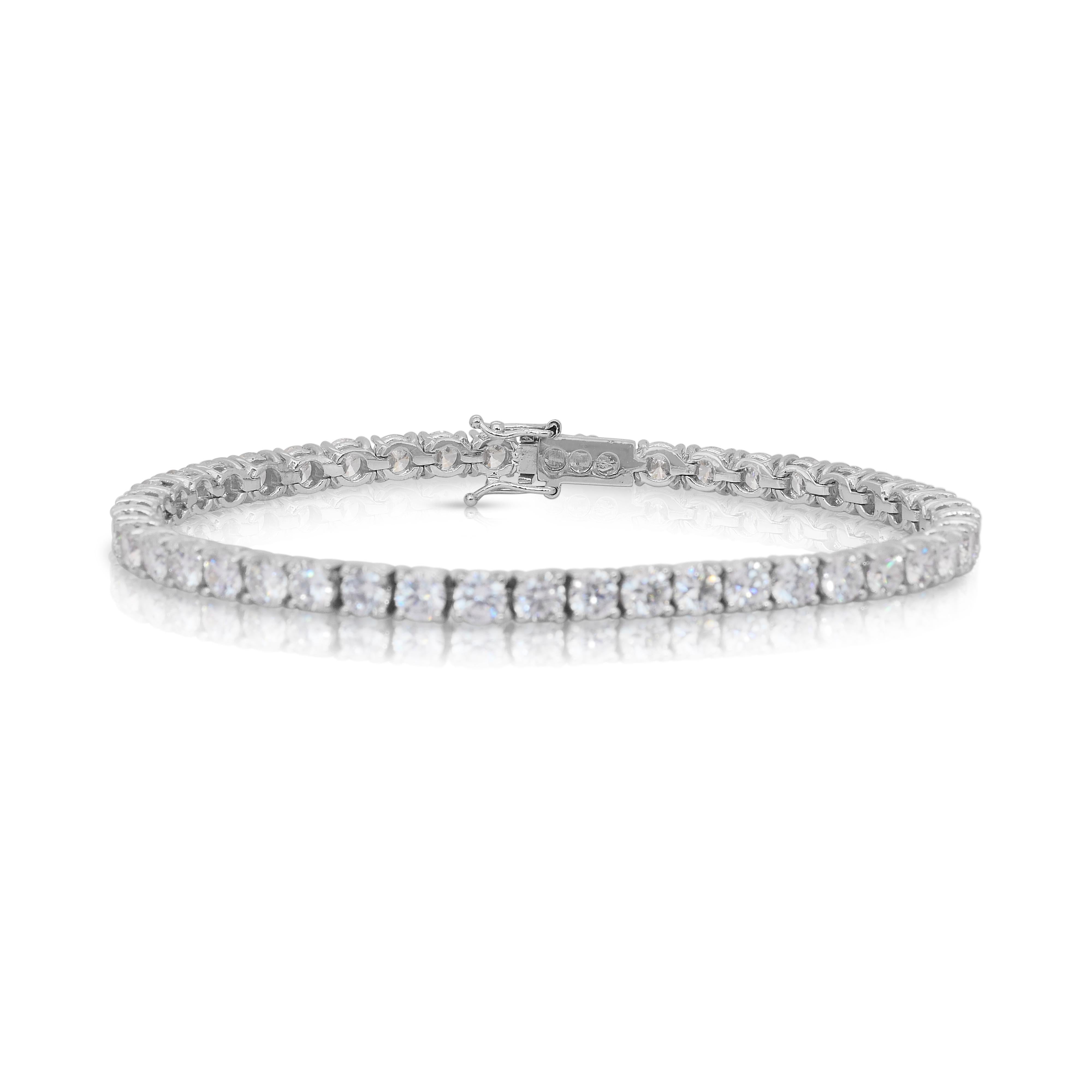Taglio rotondo Graceful 10.08ct Diamonds Tennis Bracelet in 18k White Gold - IGI Certified in vendita