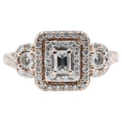 Graceful 1.00ctw Three Stone Diamond Halo Ring in 14K Rose Gold