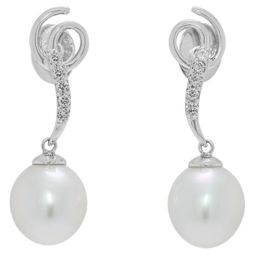 Graceful 10.1mm Freshwater Pearl & 0.1ct Natural Diamond Drop Earrings