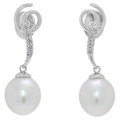 Graceful 10.1mm Freshwater Pearl & 0.1ct Natural Diamond Drop Earrings