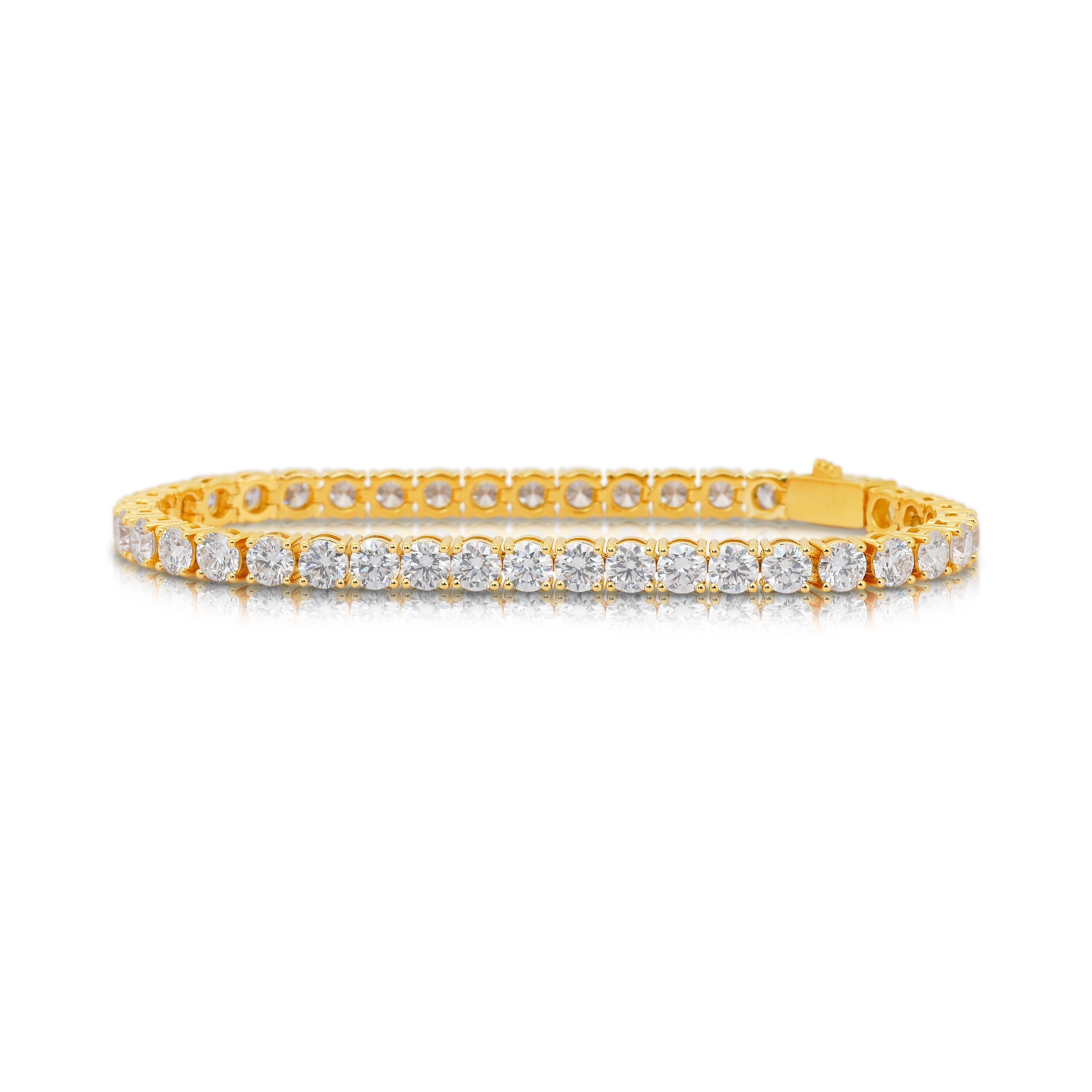 Grazioso bracciale tennis con 13,36 carati di diamanti in oro giallo 18 carati - Certificato IGI In condizioni Nuovo in vendita a רמת גן, IL
