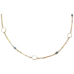 Graceful Art Nouveau Moonstone Enamel 14 Karat Gold Station Necklace