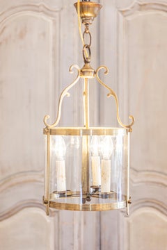 Graceful 20th Century French Brass Lantern with Curved Detailing
