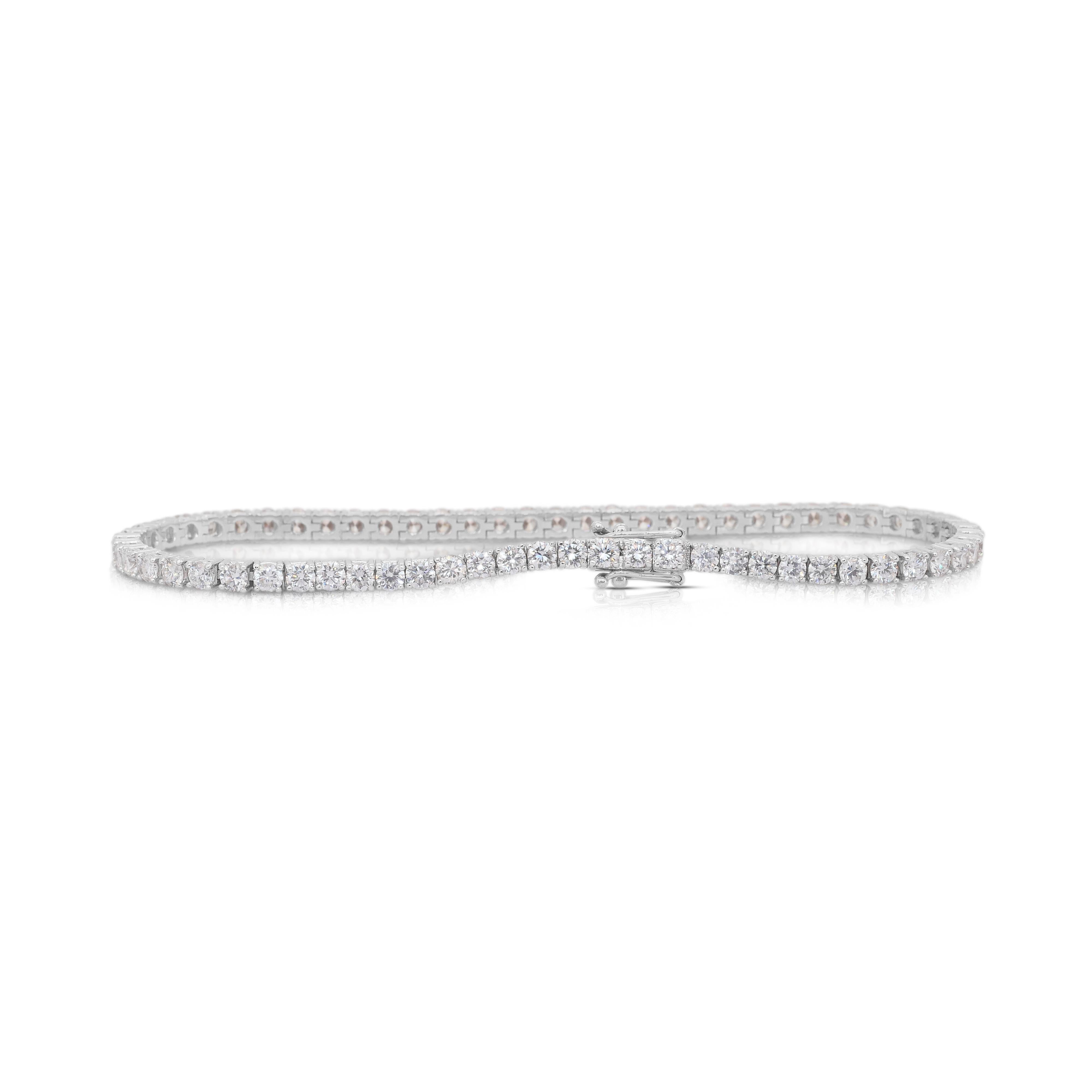 Elegante Pulsera de Tenis de Oro Blanco de 18k con Diamantes de 4,78 ct - Certificado IGI Corte redondo en venta