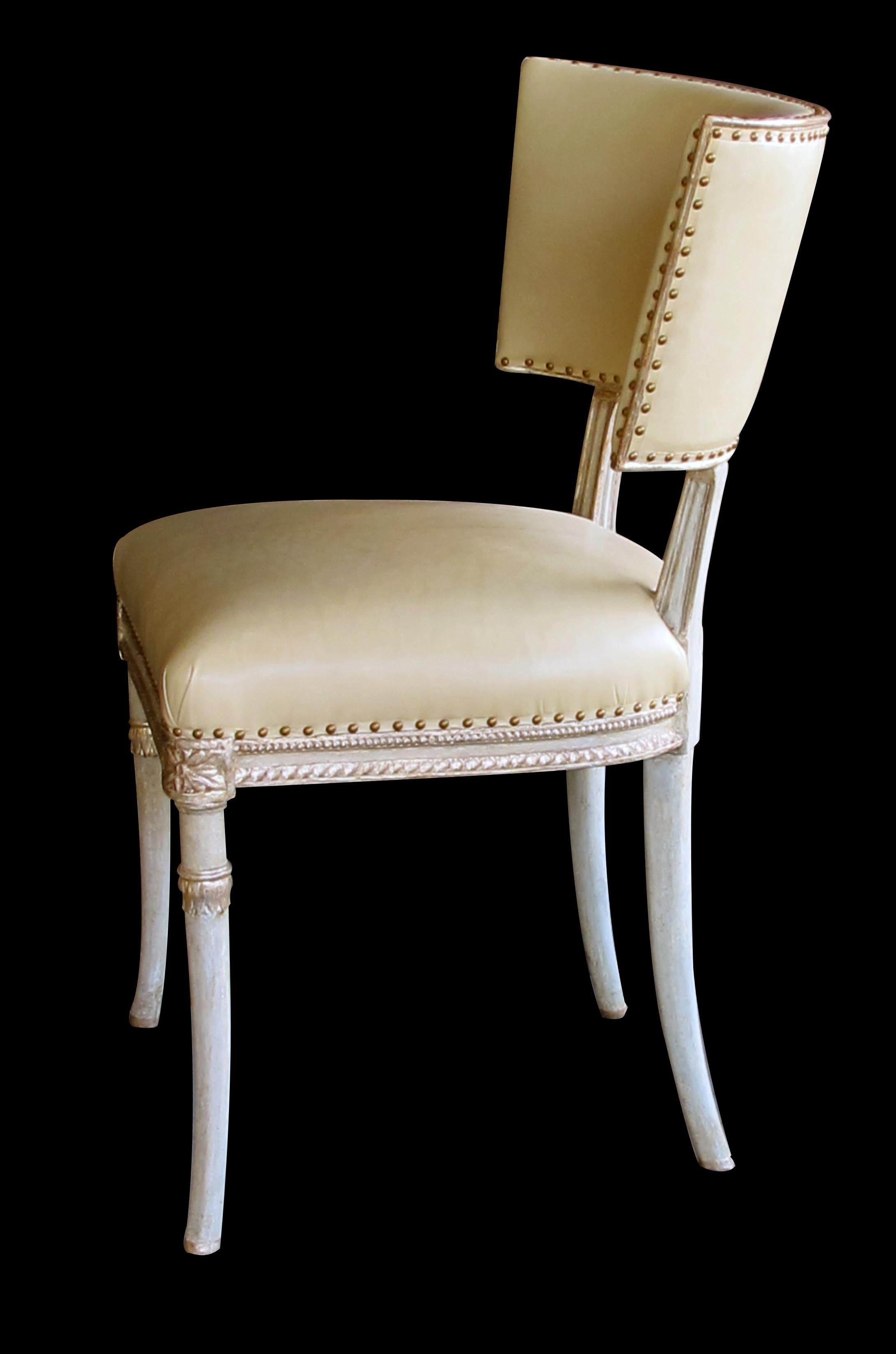 Neoclassical Graceful American 1940s Celadon Painted Grosfeld House Side/Dressing/Desk Chair