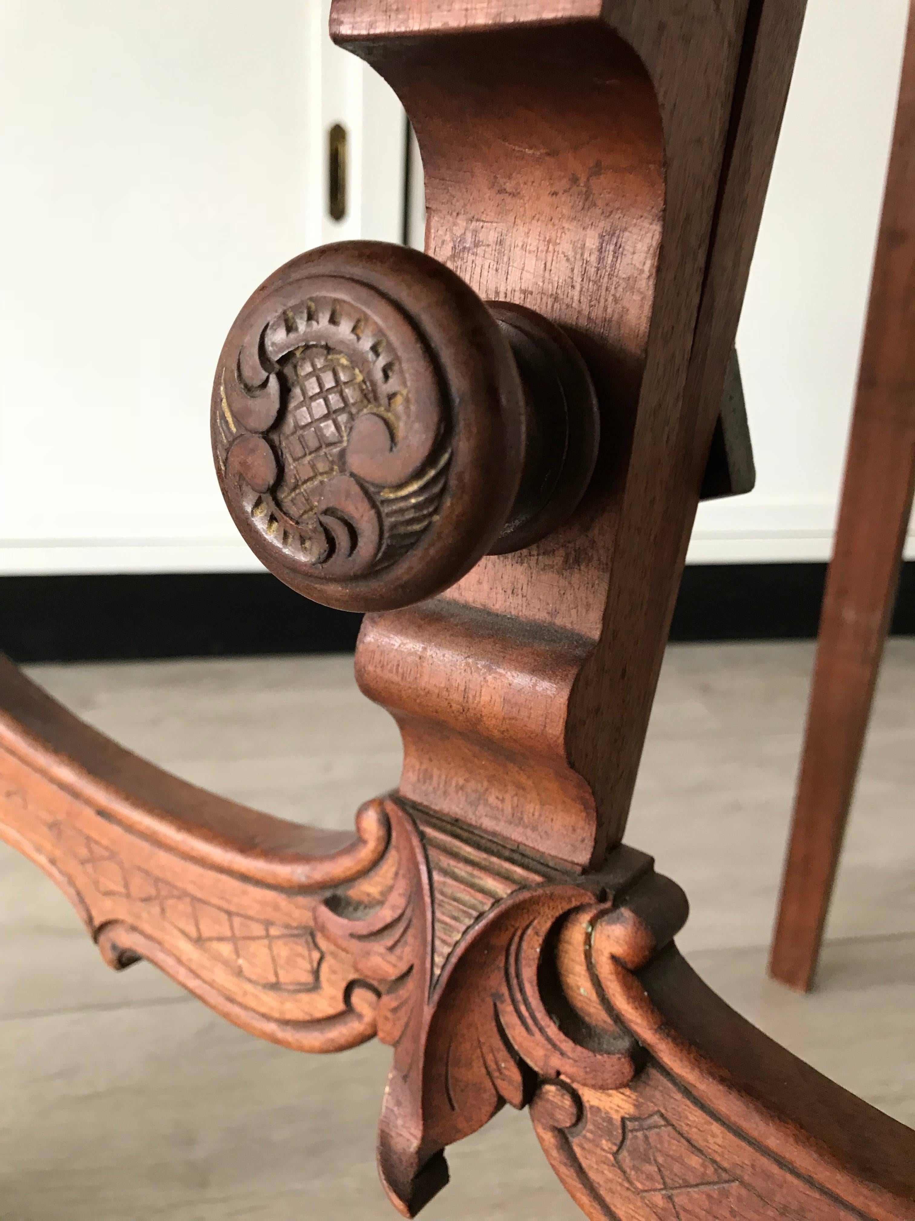 Hand-Carved Graceful Antique and All Handcrafted Walnut Floor Easel or Artist Display Stand