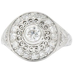 Graceful Art Deco 0.90 Carat Diamond Platinum Filigree Halo Engagement Ring