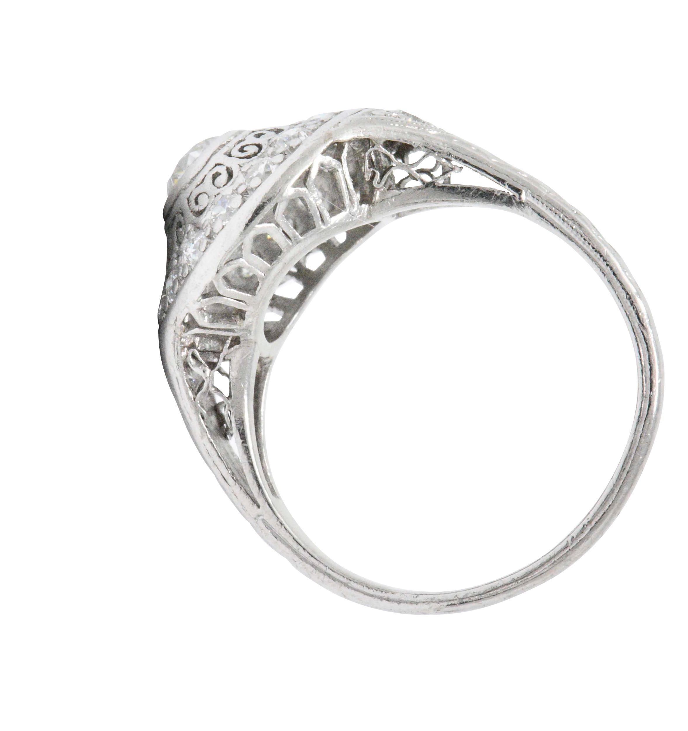 Graceful Art Deco 0.90 CTW Diamond Platinum Filigree Halo Engagement Ring 1