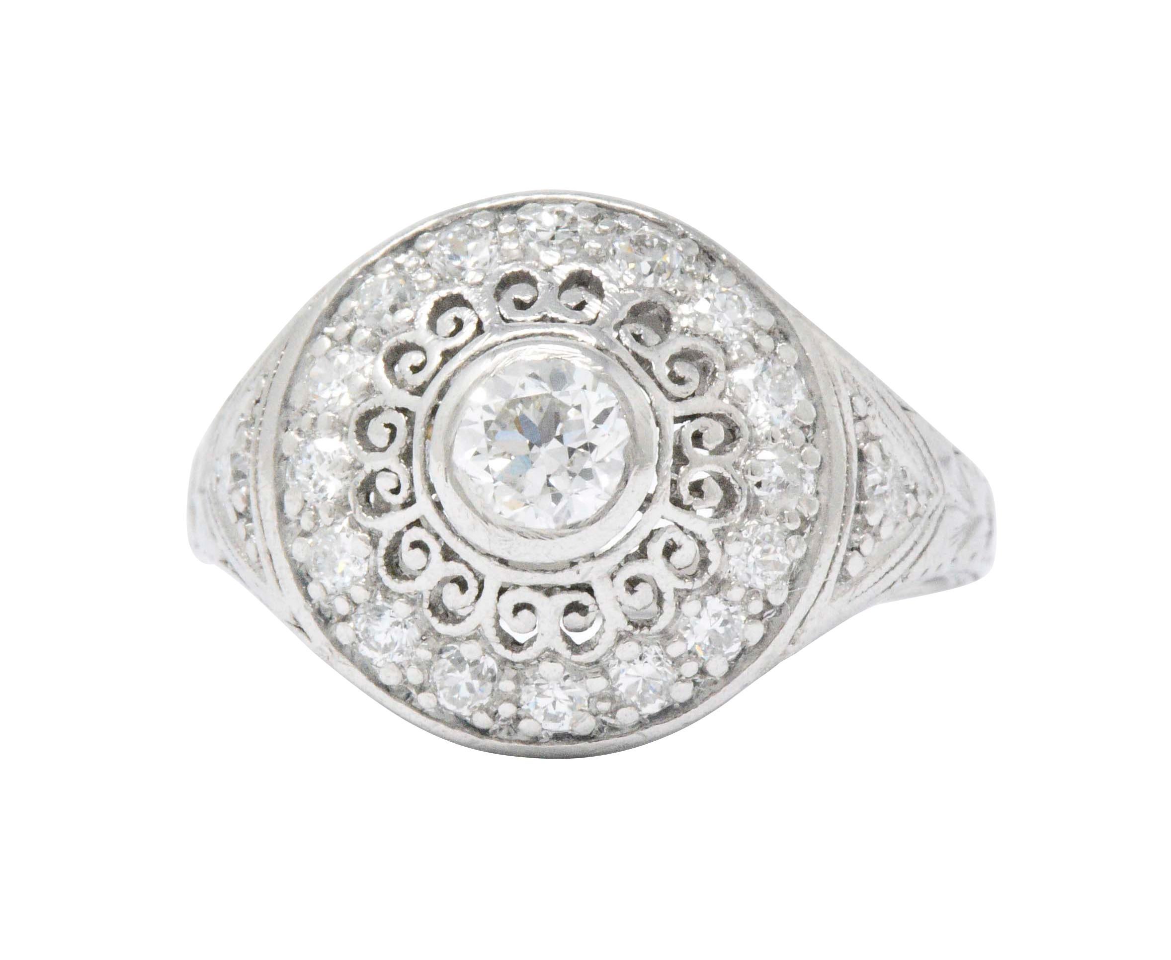 Graceful Art Deco 0.90 CTW Diamond Platinum Filigree Halo Engagement Ring 2