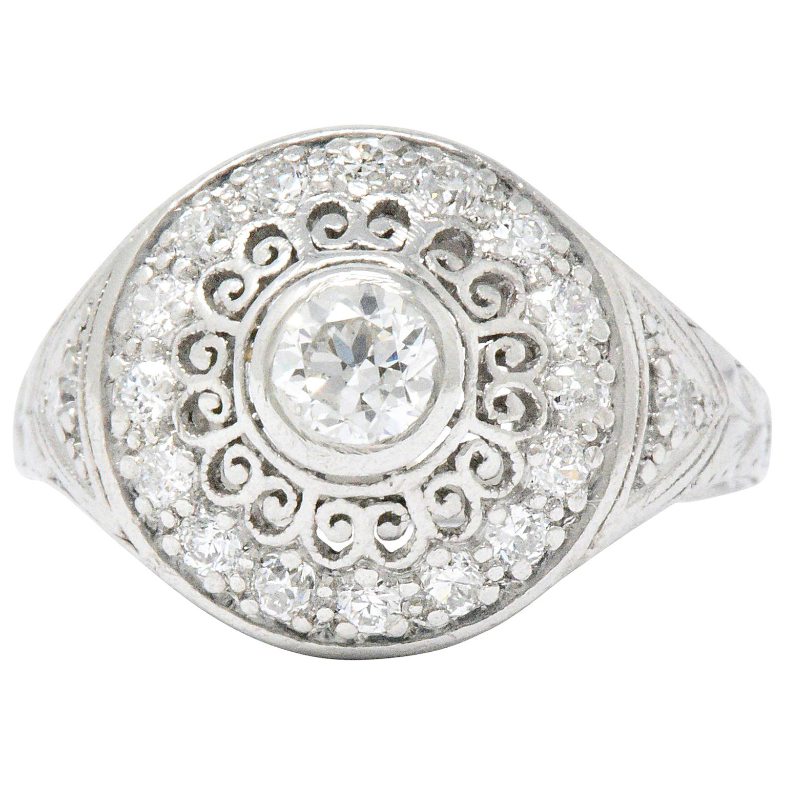 Graceful Art Deco 0.90 CTW Diamond Platinum Filigree Halo Engagement Ring