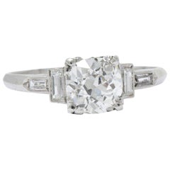 Graceful Art Deco 1.71 CTW Diamond & Platinum Alternative Engagement Ring GIA