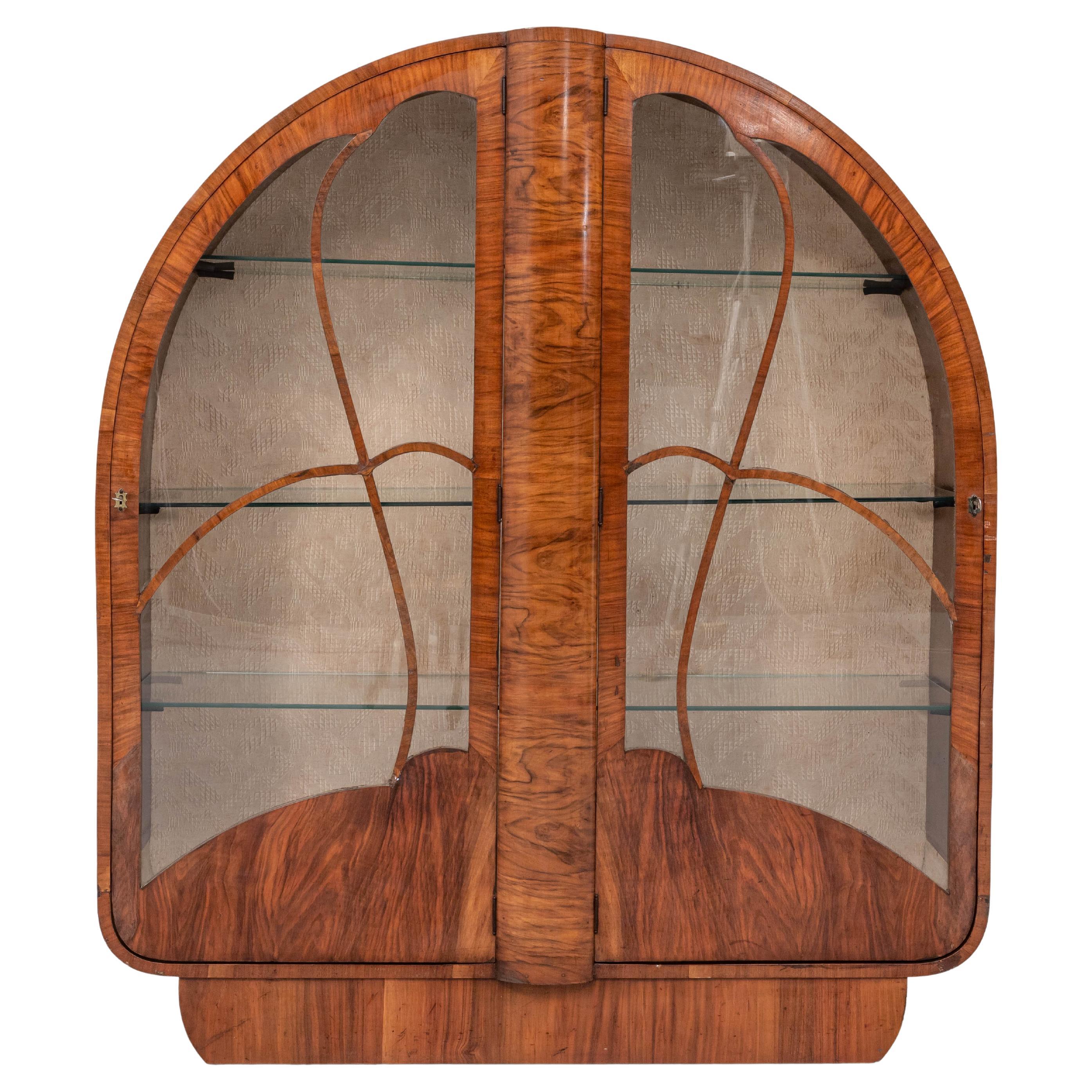 Graceful Art Deco Cabinet in Walnut and Glass, France, 1920