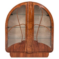 Graceful Art Deco Cabinet in Walnut and Glass, France, 1920