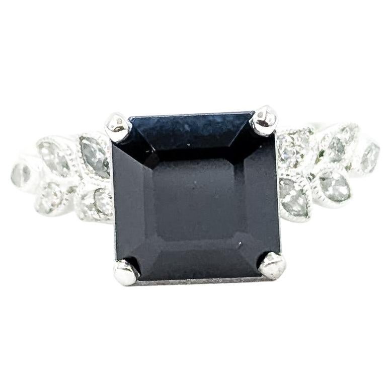 Graceful Black Sapphire
Diamond Milgrain Ring in 14k White Gold