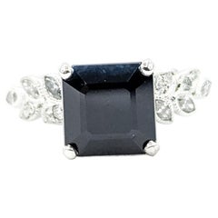Graceful Black Sapphire & Diamond Milgrain Ring in 14k White Gold