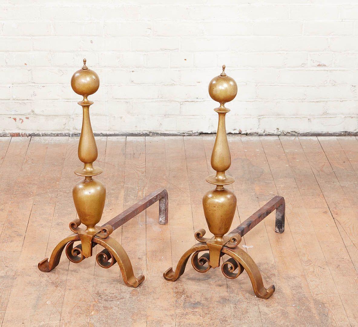 Graceful Bronze Spire Andirons In Good Condition For Sale In Greenwich, CT