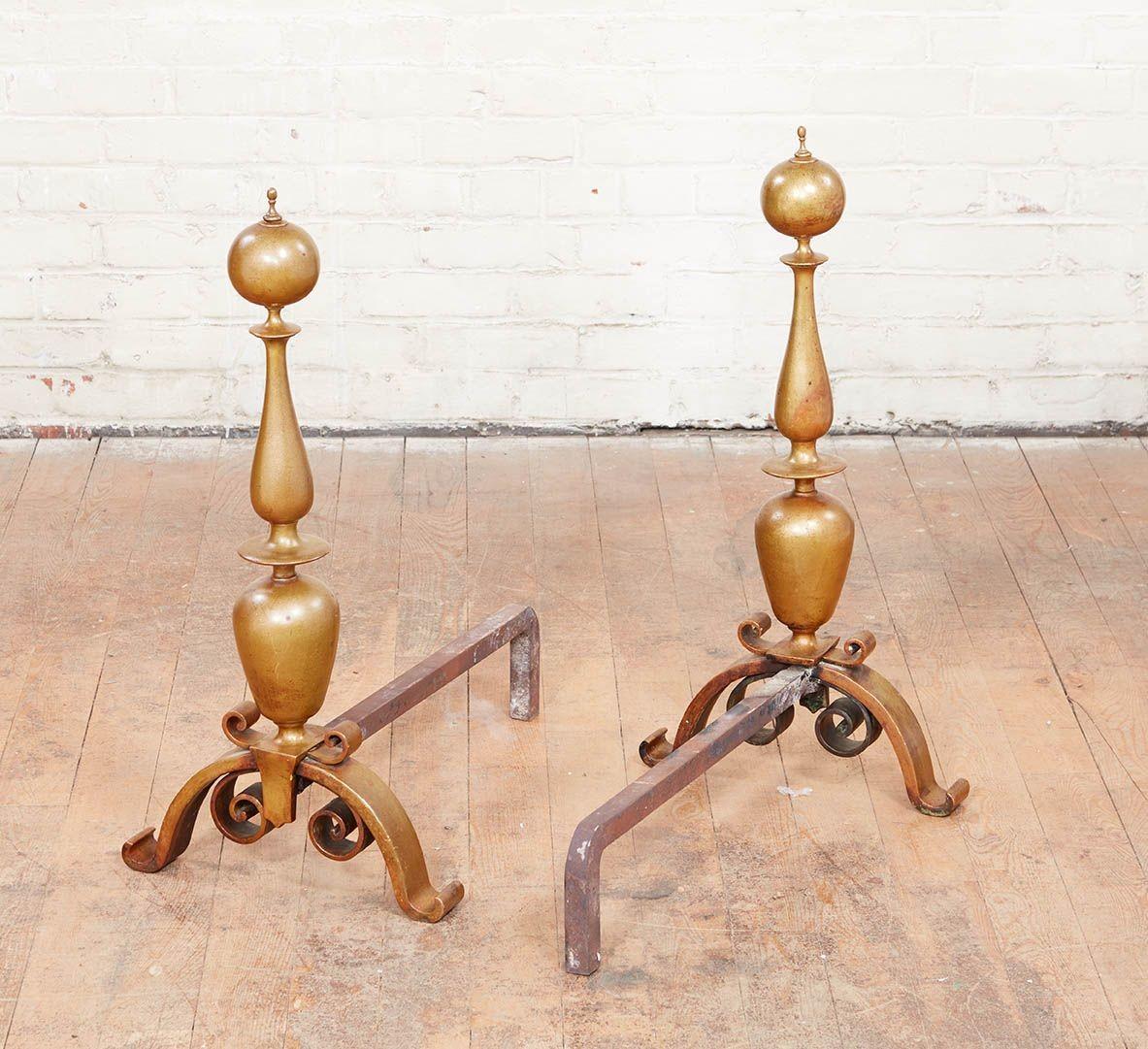 Mid-20th Century Graceful Bronze Spire Andirons For Sale