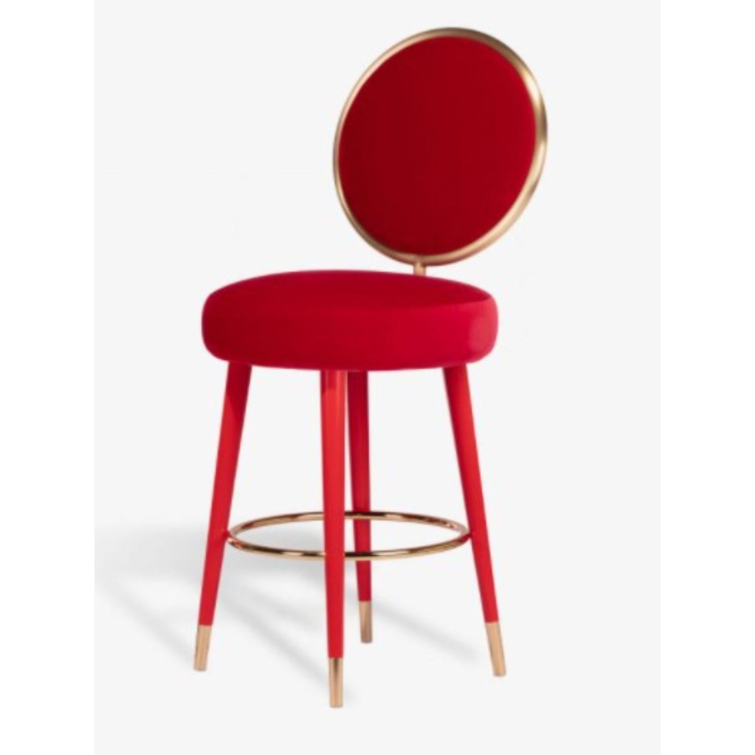 Graceful Counter stool red by Royal Stranger
Dimensions: D 48 x W 48 x H 110 cm
Materials: Velvet, Wood, Brass.
Weight: 10 kg

Finish options
Upholstery Available in all Royal Stranger’s fabric collection.
Available in COM (Client’s Own
