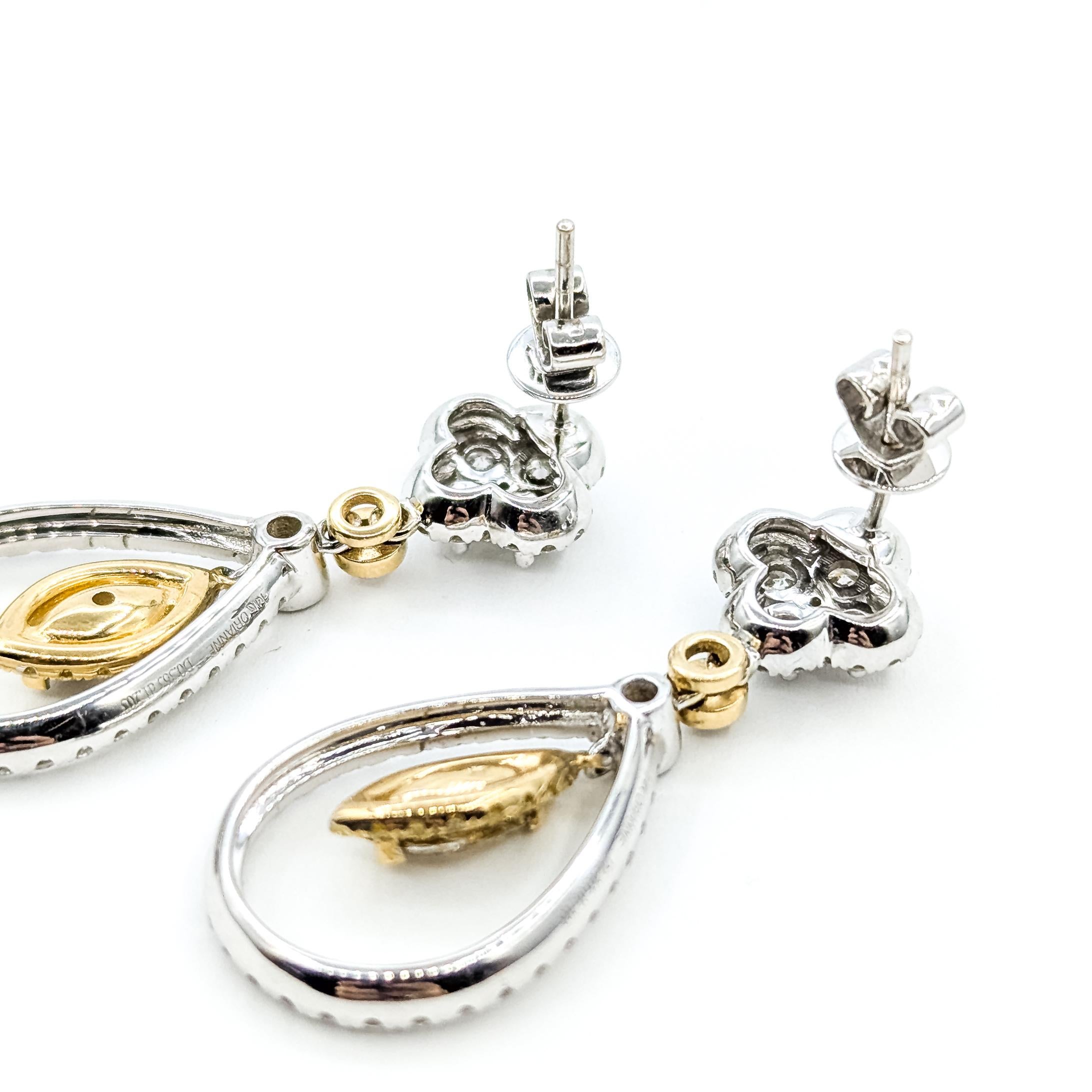 Elegantes Pendientes Colgantes de Diamantes en Oro Bicolor de 14k Contemporáneo en venta