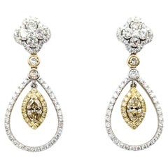 Boucles d
oreilles gracieuses en or bicolore 14k avec diamants en pampille