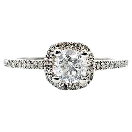 Graceful Diamond Halo Ring in 14k White Gold