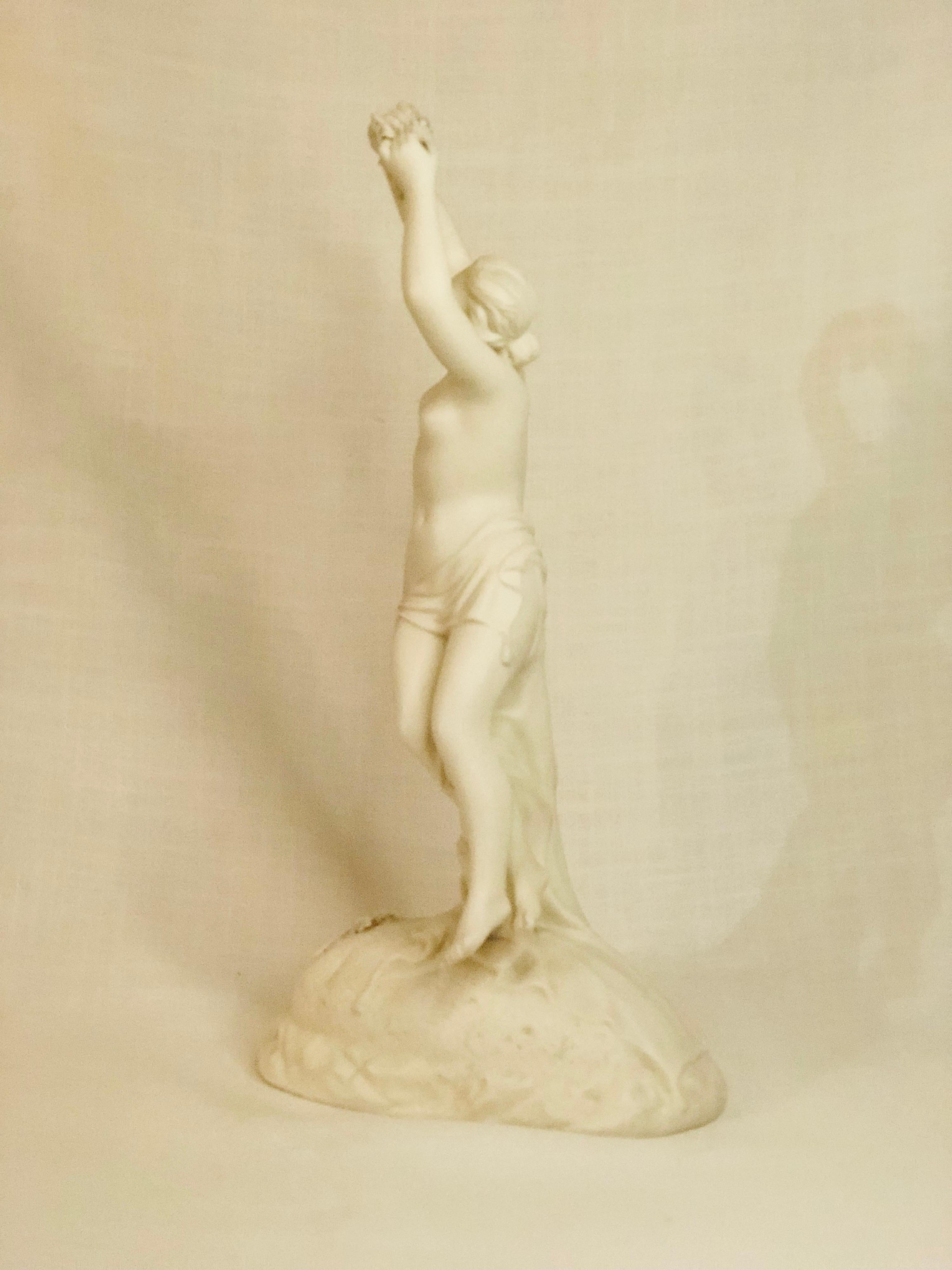 Porcelain Graceful English Parian Statue of Semi-Nude Lady Holding Grapes above Her Head