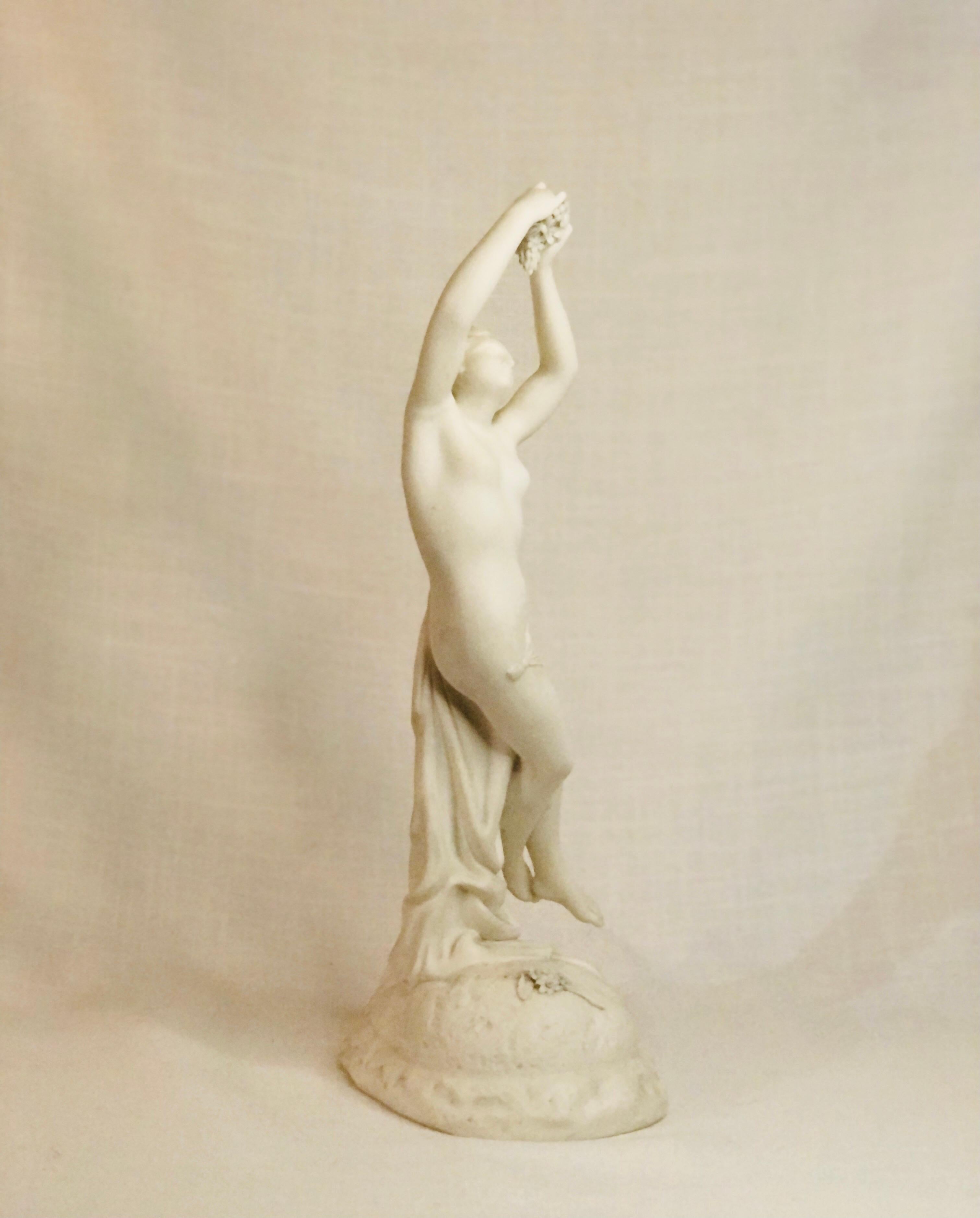 Late 19th Century Graceful English Parian Statue of Semi-Nude Lady Holding Grapes above Her Head