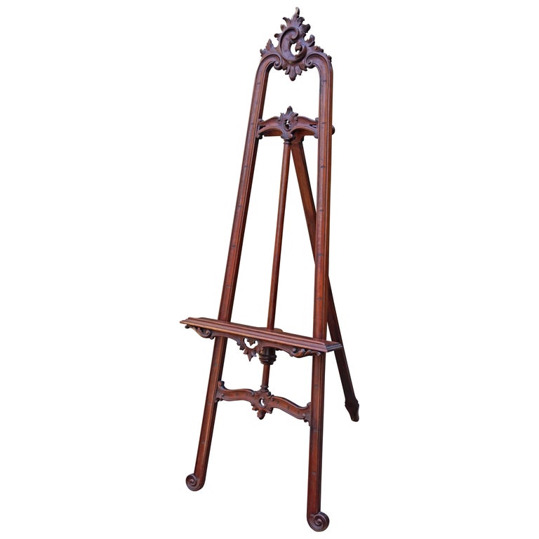 Graceful and Hand Carved 20th Century Mahogany Floor Easel