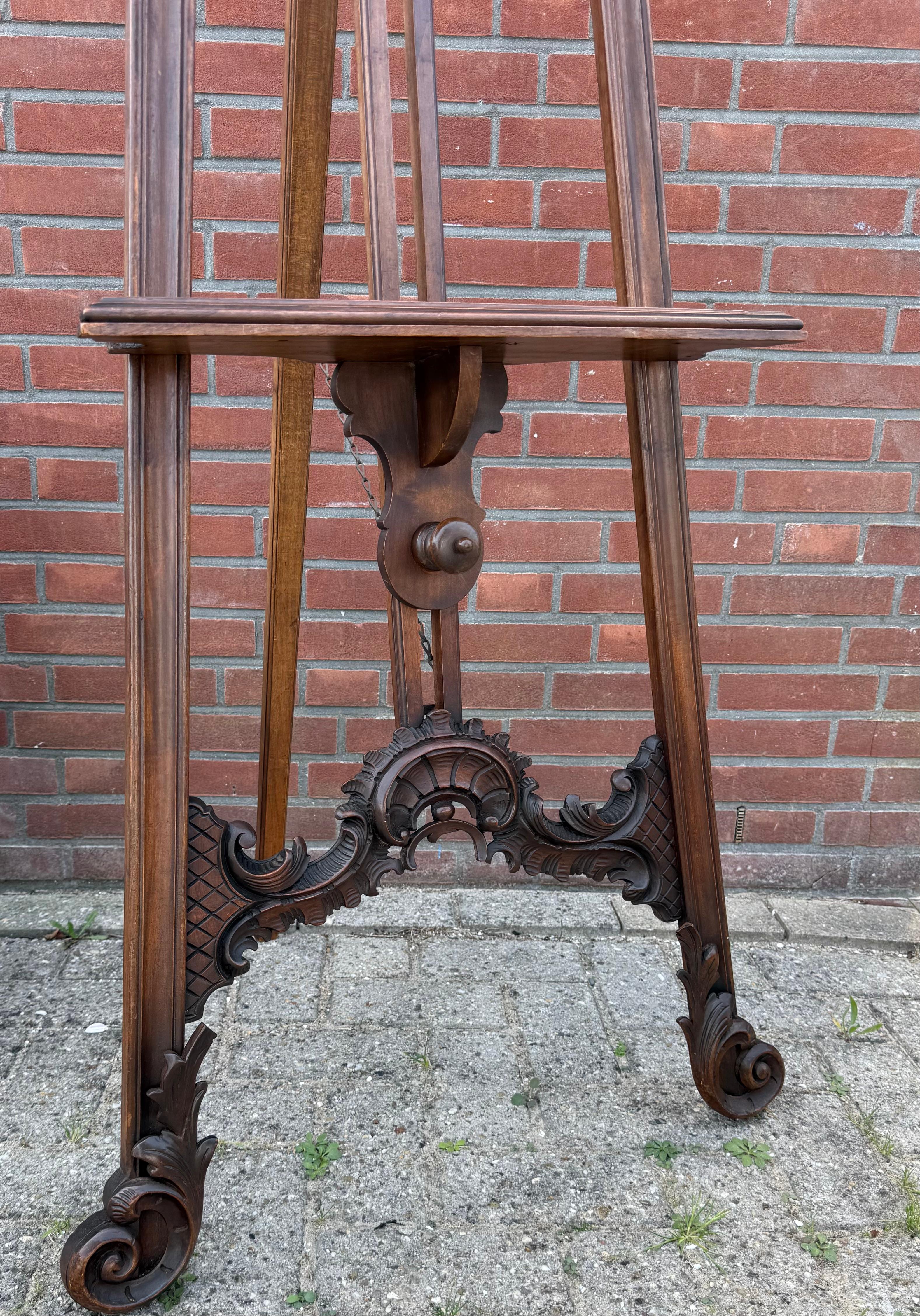 Graceful & Hand Carved Antique, Early 1900 Floor Easel / Artist Display Stand For Sale 4