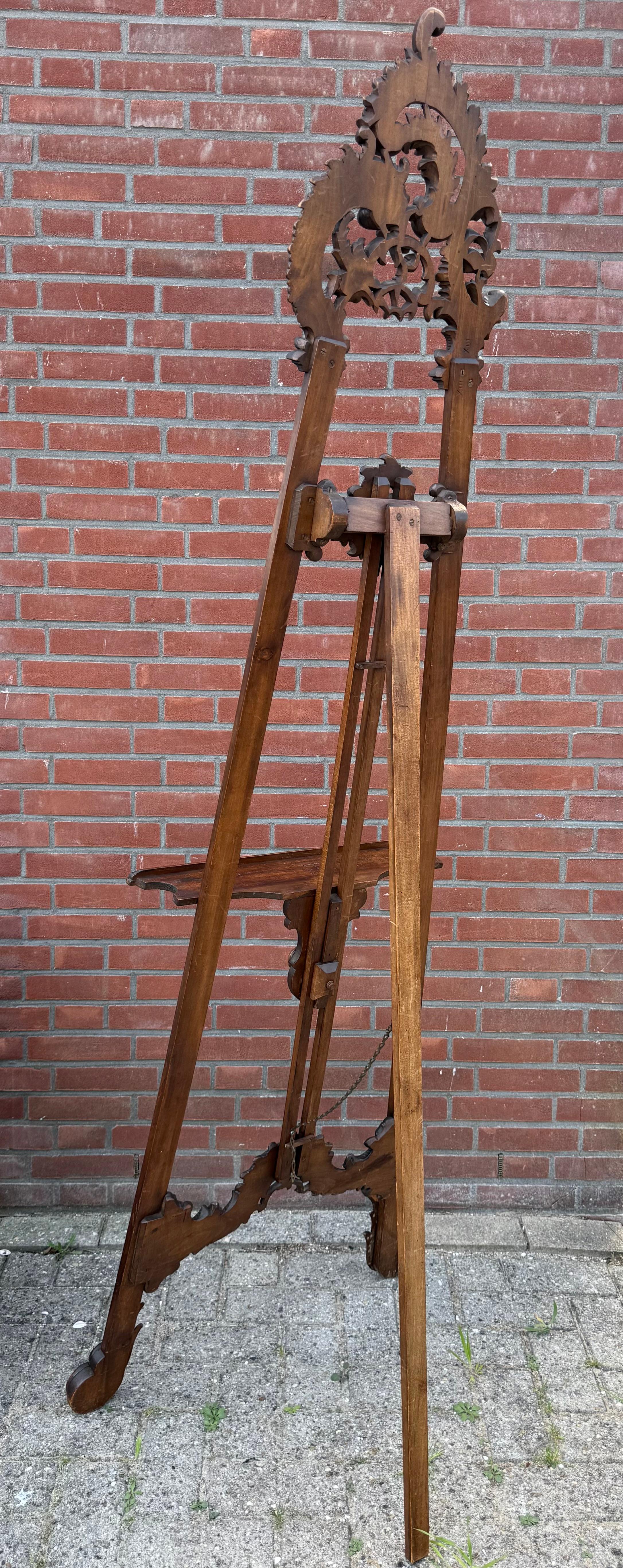 Graceful & Hand Carved Antique, Early 1900 Floor Easel / Artist Display Stand For Sale 8