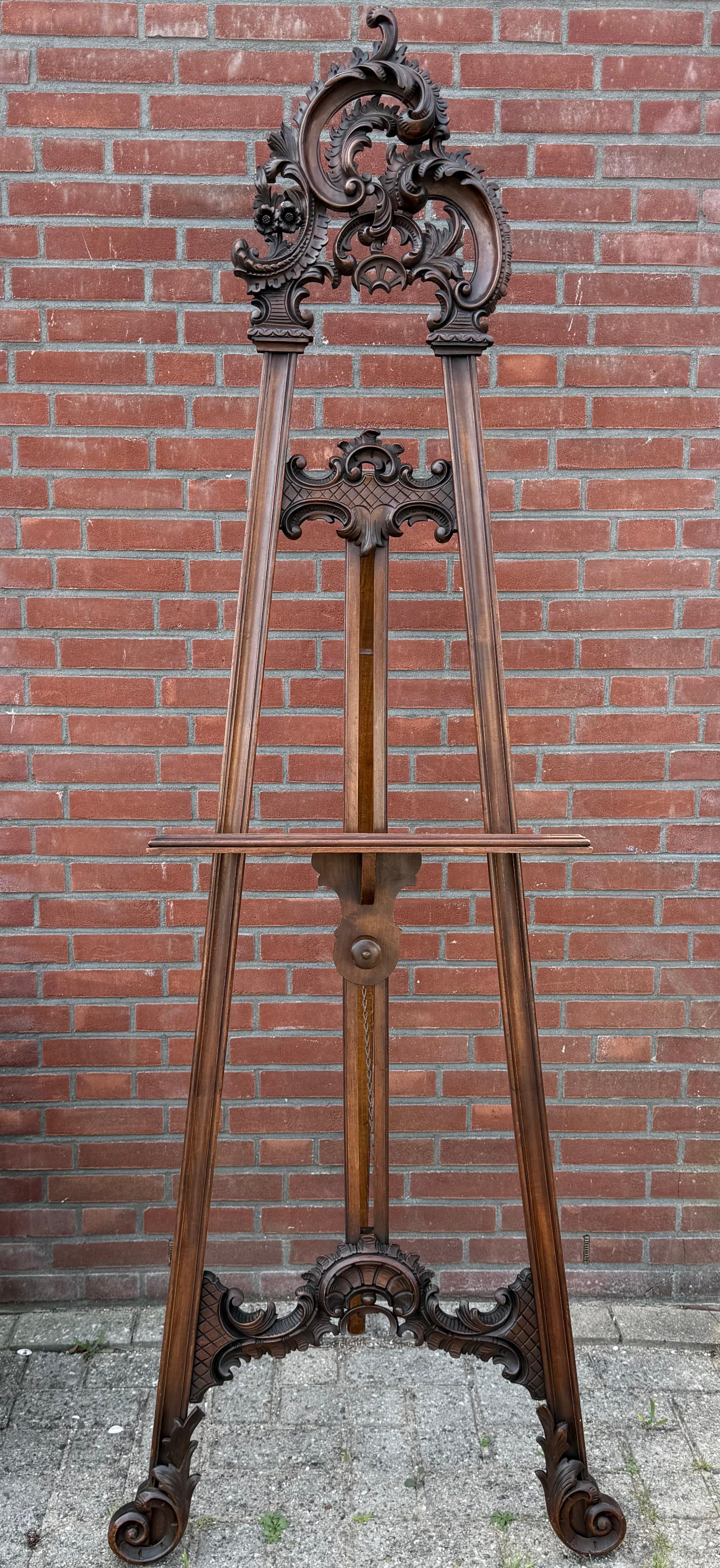 Italian Graceful & Hand Carved Antique, Early 1900 Floor Easel / Artist Display Stand For Sale
