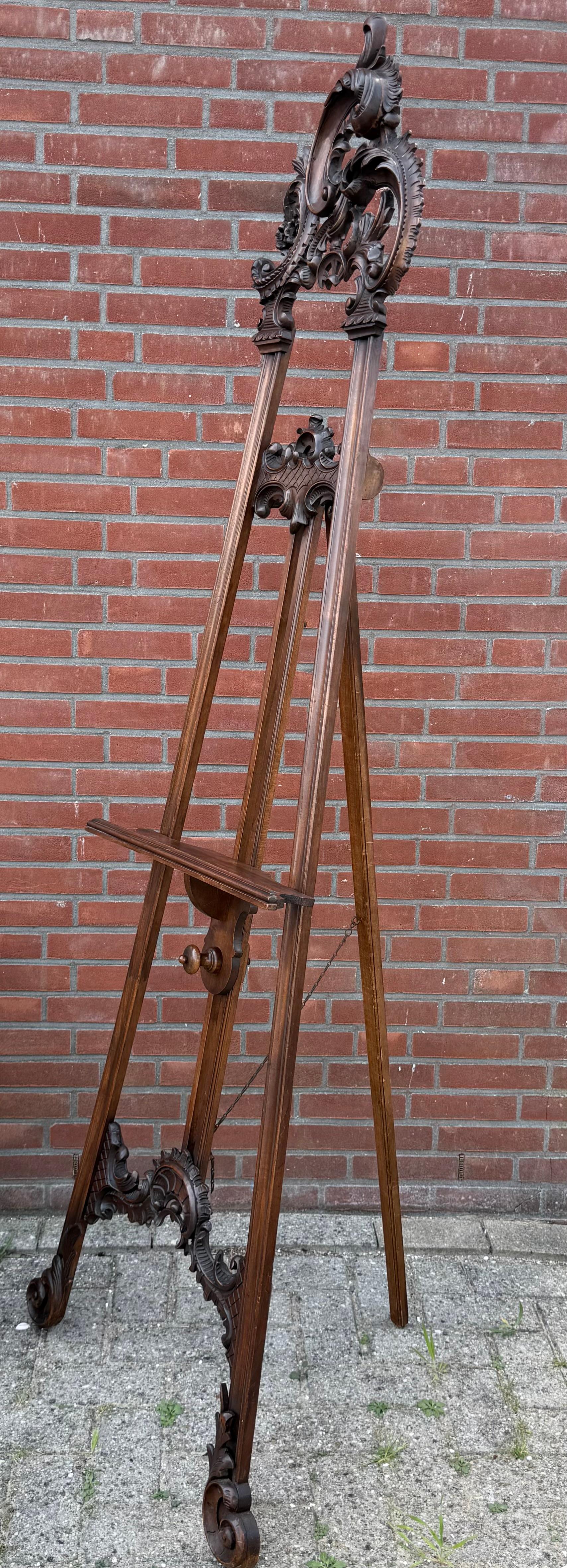 Hand-Carved Graceful & Hand Carved Antique, Early 1900 Floor Easel / Artist Display Stand For Sale