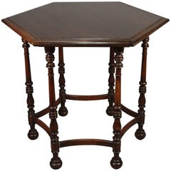 Antique Graceful Hexagonal 1920s Walnut Center Table
