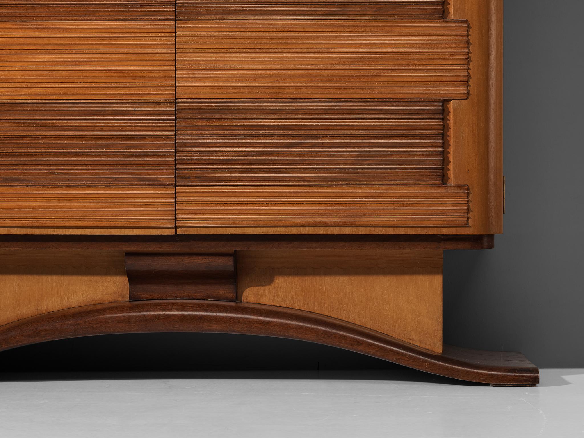 Mid-Century Modern Graceful Italian Armoire in Cherry and Mahogany