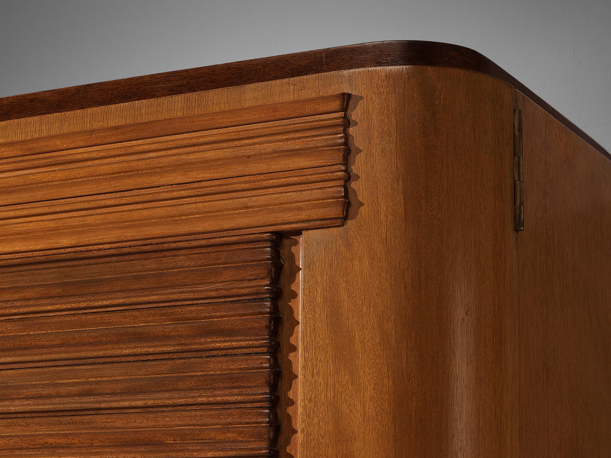 Brass Graceful Italian Armoire in Cherry and Mahogany
