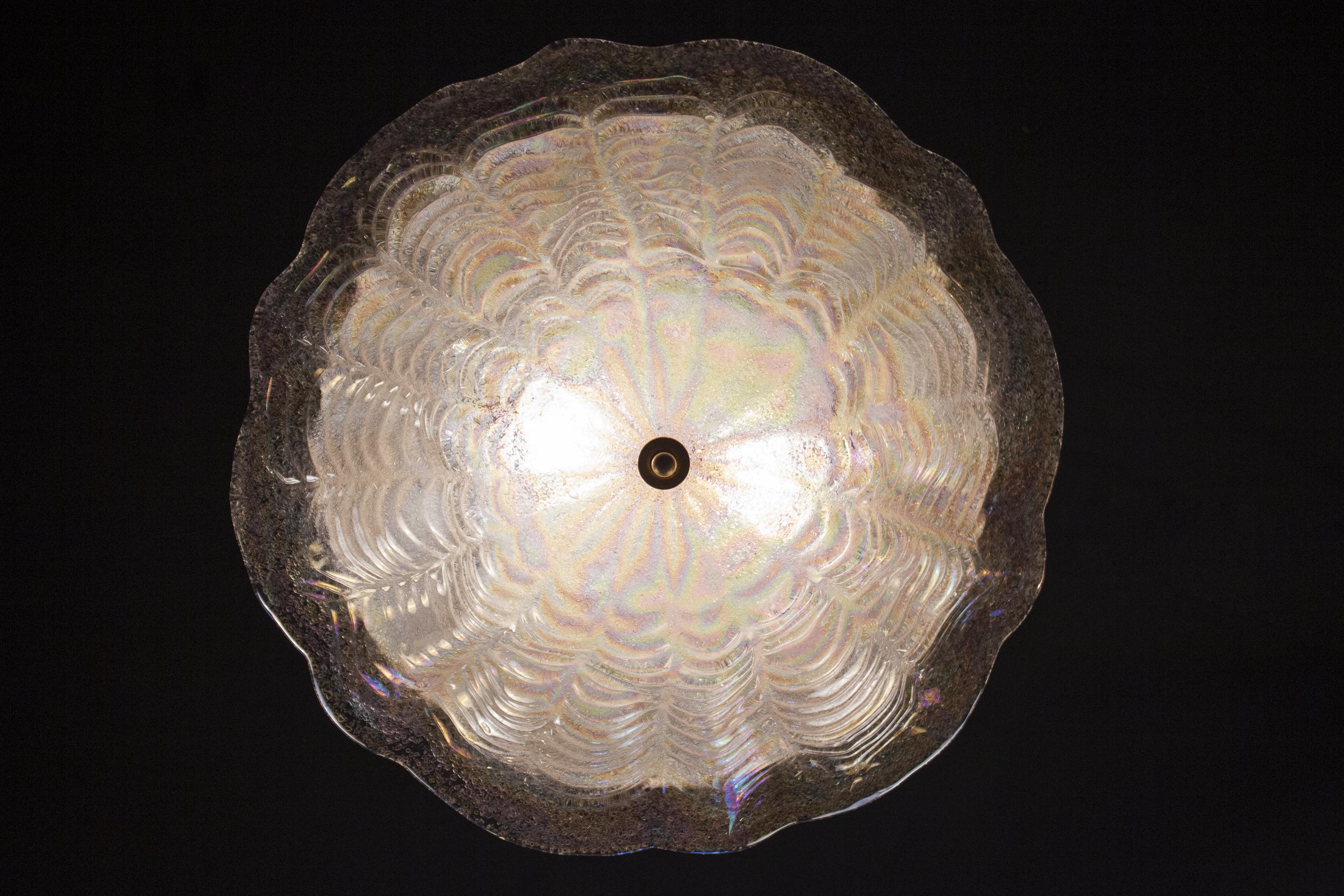 Plafonniers italiens gracieux en verre de Murano irisé, 1960 en vente 5