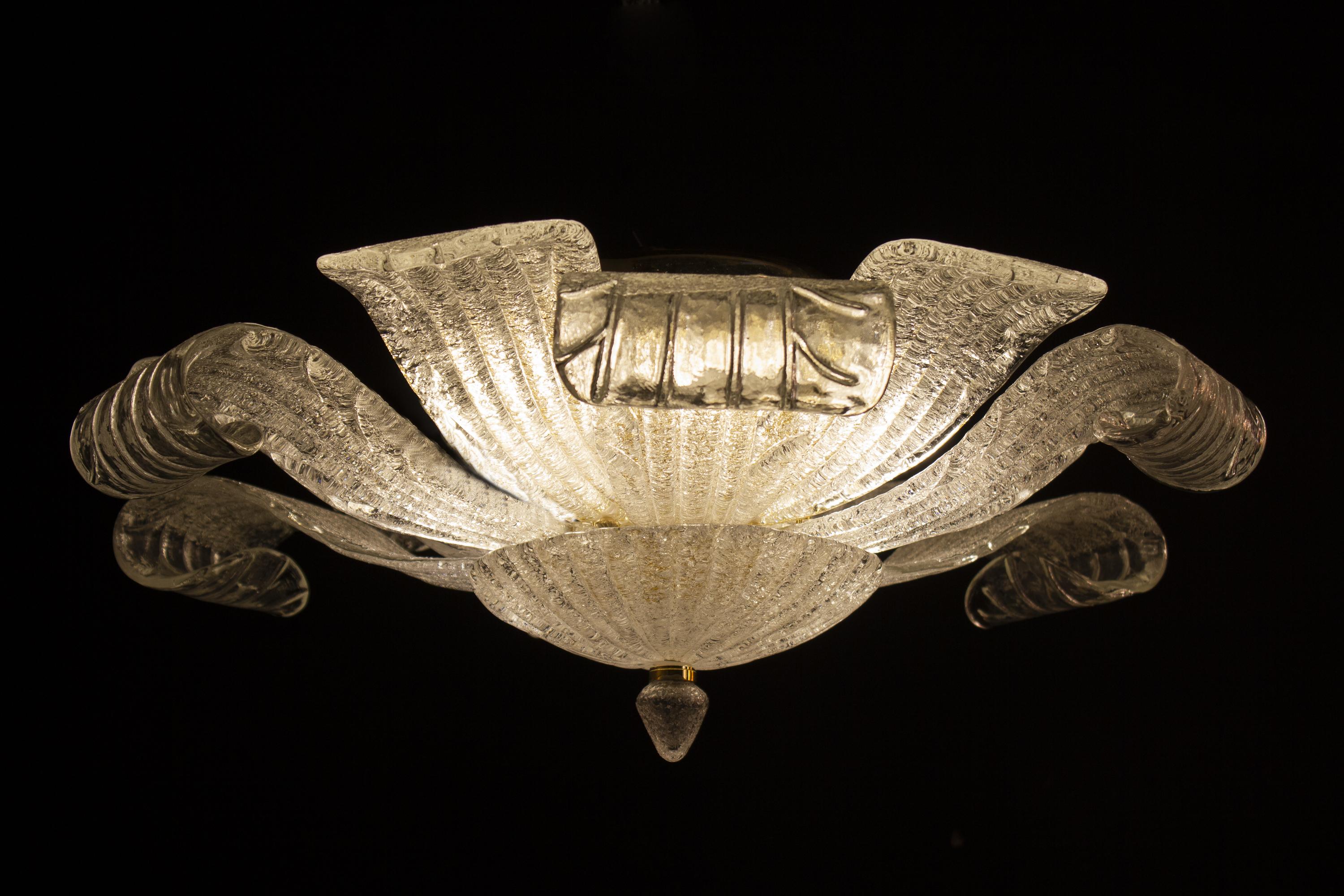 Graceful Italian Murano Glass Leave Flush Mount or Ceiling Light 7