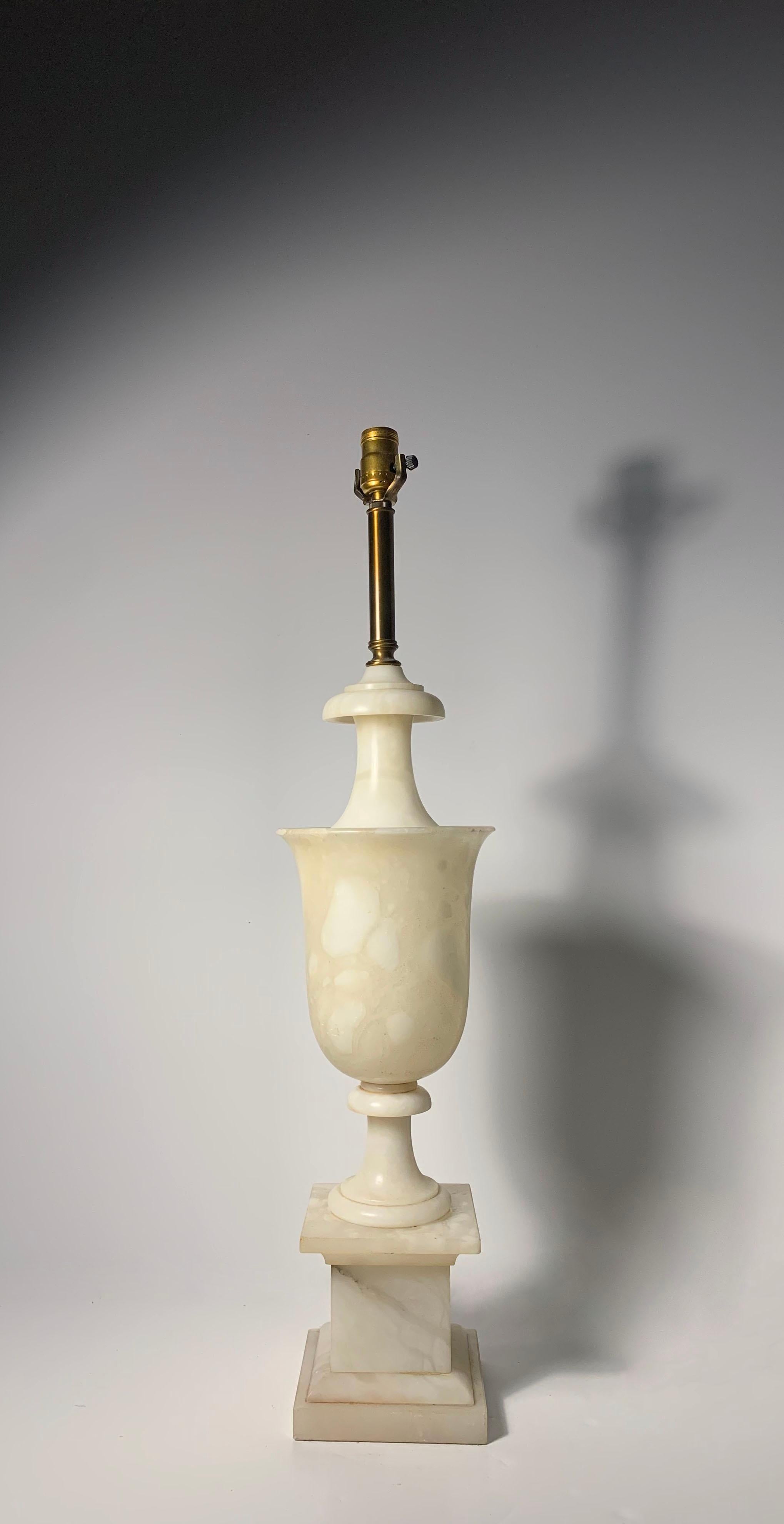 Neoclassical Graceful Italian NeoClassical Alabaster Bell Shaped Urn Lamp For Sale