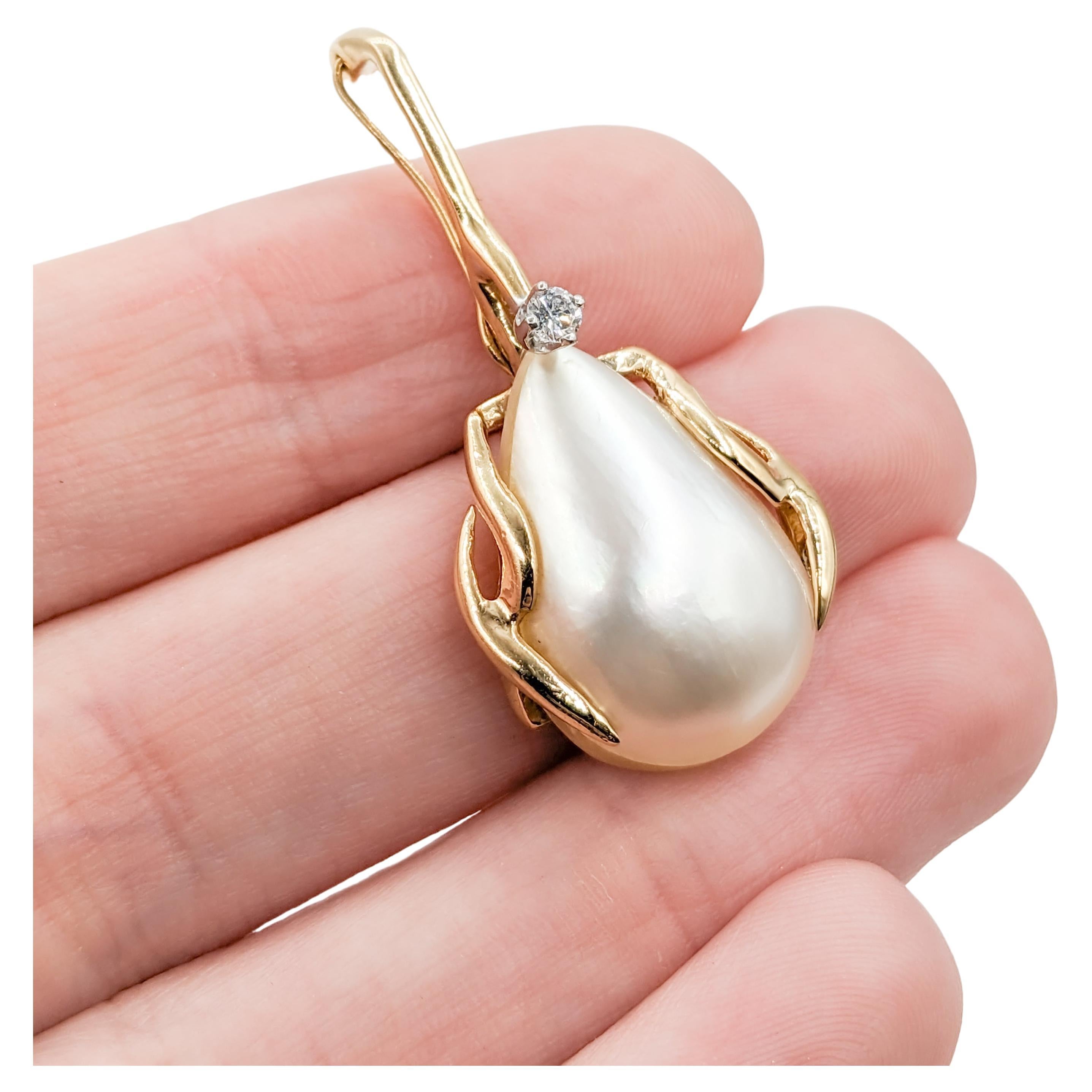 Graceful Mabe Pearl & Diamond Enhancer Pendant For Sale